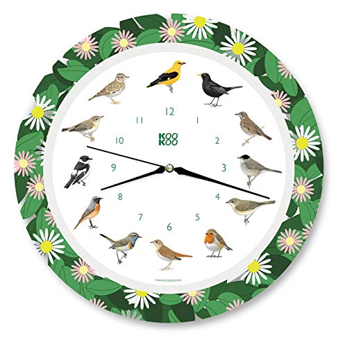 KOOKOO Singvögel Flower Planet, Quarzwerk, Die Singende Vogeluhr, ist eine Uhr mit 12 heimischen Singvögeln und echten, natürlichen Vogelstimmen, 34cm von KOOKOO