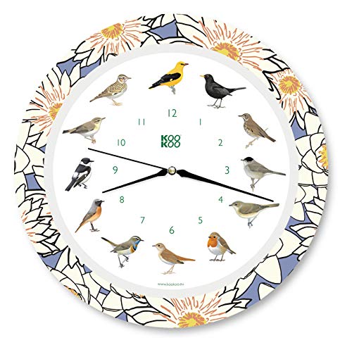 KOOKOO Singvögel Water Lily, Quarzwerk, Die Singende Vogeluhr, ist eine Uhr mit 12 heimischen Singvögeln und echten, natürlichen Vogelstimmen, 34cm von KOOKOO