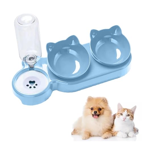Cat Food and Water Bowl for Cat and Small Dog, Tilted Raised Pet Feeding Bowls (Light Blue) von KOOMAL