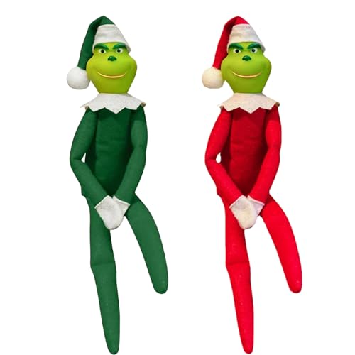 KOOMAL 2PCS Christmas Grinchs Doll Toy Red Green Monster Elf Ornament Collectible Gift (Resin+Cloth) von KOOMAL