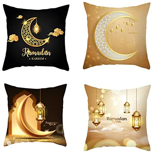 KOOMAL 45x45cm Square Ramadan Cushion Covers, Ramadan Pillow Covers Set with Moon Lantern Pattern, Ramadan Pillowcase Eid Mubarak Decorations von KOOMAL
