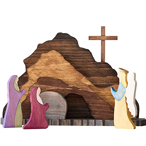 KOOMAL Easter Scene Wooden Decor, Christmas Nativity Scene Figures Set Easter Christmas Decoration Indoor Table Ornaments Crafts von KOOMAL