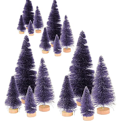 Mini-Weihnachtsbäume, 4 Größen, Sisalbäume, künstliche Weihnachtsbäume, Set mit Flaschenbürste, Desktop-Weihnachtsdekoration (Lila), 16 Stück von KOOMAL