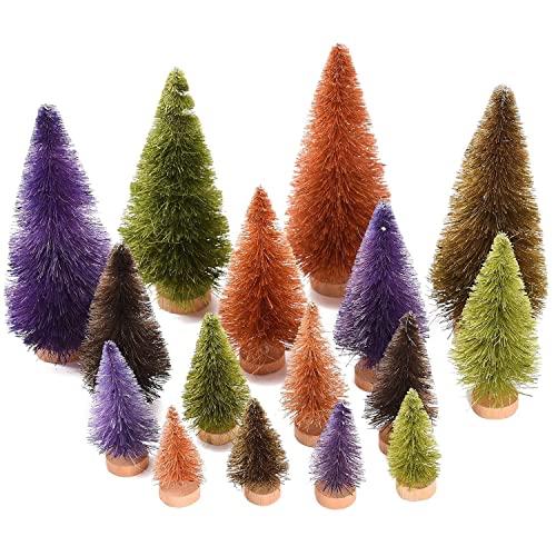 Mini-Weihnachtsbäume, 4 Größen, Sisalbäume, künstliche Weihnachtsbäume, Set mit Flaschenbürste, Schreibtisch-Weihnachtsdekoration (4 Farben), 16 Stück von KOOMAL