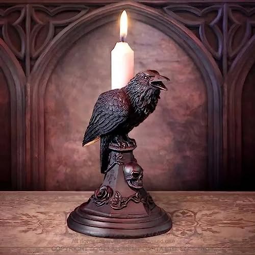 Raven On The Rose Gothic Candle Holder for Pillar Candles, Black Vintage Candle Stand Table Decoration for Halloween Decoration (Crow) von KOOMAL