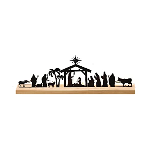 Weihnachtskrippen-Set, Teelichthalter aus Metall mit Holzsockel, kleine Leute, Krippenset, Weidenbaum, religiöse Tischdekoration (B) von KOOMAL