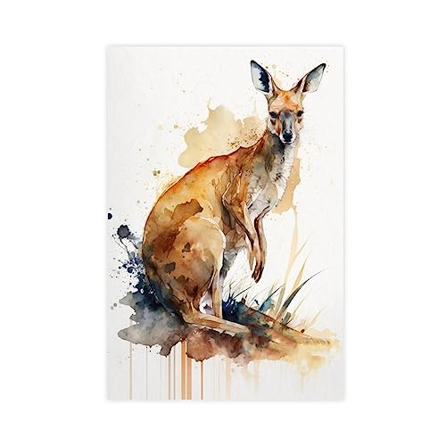 KOURT Aquarell Wildlife Känguru Leinwand Poster Wandkunst Dekor Druck Bild Gemälde für Wohnzimmer Schlafzimmer Dekoration Unrahmen: 30 x 45 cm von KOURT