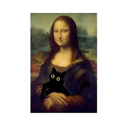 KOURT Mona Lisa mit einer schwarzen Katze, lustiges Poster, Leinwand-Poster, Wandkunst, Dekordruck, Bild, Gemälde für Wohnzimmer, Schlafzimmer, Dekoration, ungerahmt: 30 x 45 cm von KOURT