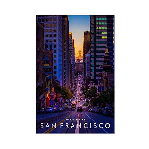 KOURT San Francisco Skyline Nachtansicht der US-Städte Leinwandposter Wandkunst Dekor Druck Bild Gemälde für Wohnzimmer Schlafzimmer Dekoration Rahmen: 60 x 90 cm von KOURT