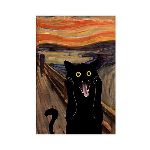 KOURT The Scream Black Cat Lustiges Poster auf Leinwand, Poster, Wandkunst, Dekordruck, Bild, Gemälde für Wohnzimmer, Schlafzimmer, Dekoration, ungerahmt: 50 x 75 cm von KOURT