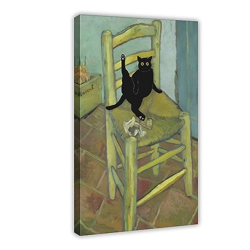 KOURT Van Gogh Stuhl Katze Lustiges Poster Leinwand Poster Schlafzimmer Dekor Sport Landschaft Büro Zimmer Dekor Geschenkrahmen: 40 x 60 cm von KOURT
