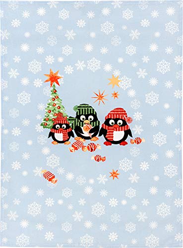 Kracht Reduziert Geschirrtücher für Weihnachten aus Halbleinen, Pinguine, 2er Pack, 50x70 cm von KRACHT