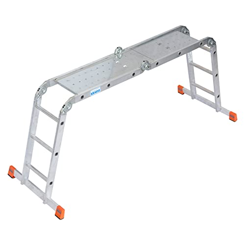 Krause Alu-Sprossengelenkleiter MultiMaticÃ‚ 4x3 Sprossen mit Plattform - Leichte Klappleiter mit Traverse und Plattform - Serie MONTOÃ‚ von KRAUSE