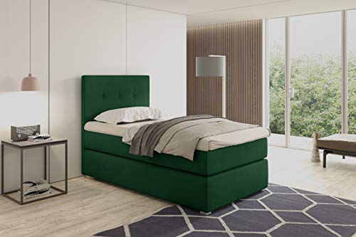 KREATIVE FURNITURE & DESIGN Boxspringbett 80x200 mit Bettkasten - Einzelbett mit Bonell-Matratze und Topper - Bett mit Kopfteil für Ihr Schlafzimmer (Flaschengrün) von KREATIVE FURNITURE & DESIGN