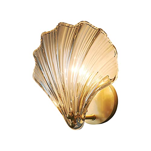 KRIPINC LED Wandleuchte Innen, Shell Geformte Wandlampe Innen E14, Shell Geformte Wandleuchte Glas, Wandlampe Modern, Wandleuchte Innen Vintage für Wohnzimmer, Schlafzimmer, Nachttisch (Bernstein) von KRIPINC