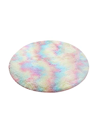 KRIPINC Regenbogen Runder Flauschiger Teppich, Bunt Batik Teppich Shaggy, Süße rutschfeste Bodenmatte (Mittel) von KRIPINC