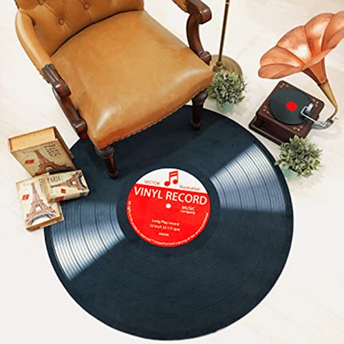 KRIPINC Teppich, Fußmatte mit Modischem Vinyl-Schallplattenmuster, Runder rutschfeste Matte für Musikzimmer, Schlafzimmer, Wohnzimmer, Spielzimmer (120X120cm, Stil D) von KRIPINC