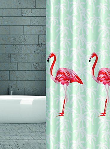 KS Handel 24 Textil DUSCHVORHANG Flamingo ORANGE ROT LACHS 180x200 cm 180 BREIT X 200 cm HOCH! Shower Curtain INKL. DUSCHRINGE von KS Handel 24