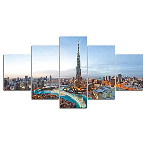 KSFBHC 5 Panels Wandbilder Wandbilder Landschaft Stadt Dubai Blick Leinwandbild 5 Teilig Wall Decoration Wandbilder Modern Dekoration Bilder Wohnzimmer Bilder Wandbilder Schlafzimmer Gerahmte Bilder von KSFBHC