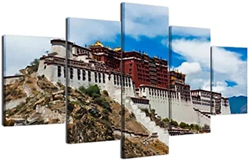 KSFBHC 5 Teilige Leinwand Bilder 5 Teilig Bild Wand Potala Palast Tibet Leinwandbild Wandbilder Wohnzimmer Modern Bilder Auf Leinwand Bild Wohnzimmer Wand Dekoration Wohnung Wandbilder Flur von KSFBHC