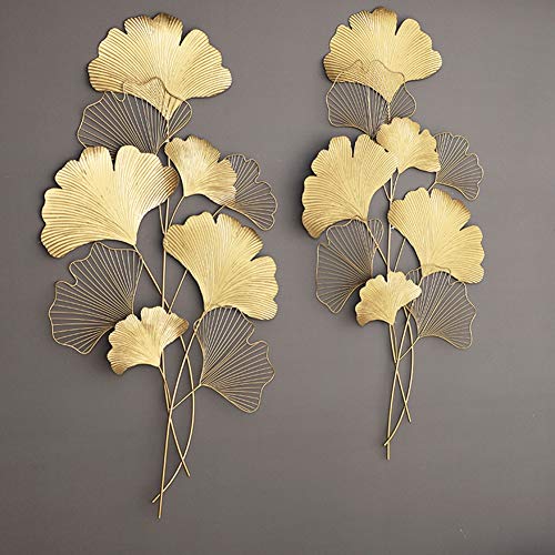 Graceful Metal Art Wandbehang Skulptur Golden Ginkgo Leaf Wohnzimmer Esszimmer Sofa Hintergrundwand Metall Hanging Decor,Gold,109x55cmx1pcs von KSTORE