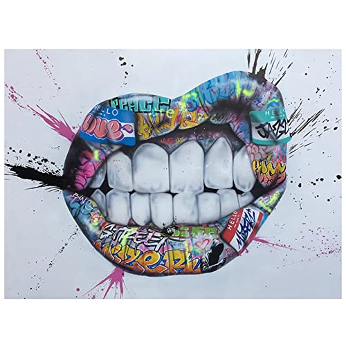KSTORE Moderne Graffiti Kunst Leinwand Gemälde Zähne Lippen Poster Leinwand Kunst Wandkunst Bild für Wohnzimmer Wohnkultur,70x100cm von KSTORE