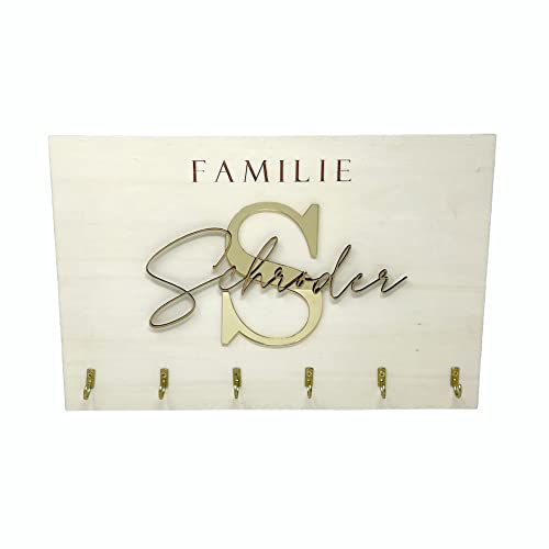 KT-Schmuckdesign Schlüsselbrett mit 6 Haken gold Buchstabe und deinem Wunschtext - Geschenkidee Deko für Zuhause Schlüsselkasten Schlüssel Aufbewahrung von KT-Schmuckdesign