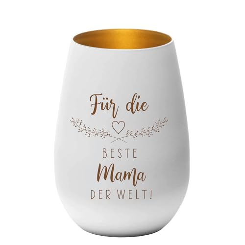 Windlicht - Für die Beste Mama der Welt - Teelichthalter, Geschenkidee, Geburtstag, Weihnachten, Muttertag, Mutter, weiß Gold von KT-Schmuckdesign