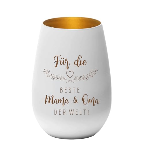 Windlicht - Für die Beste Mama & Oma der Welt - Teelichthalter, Geschenkidee, Geburtstag, Weihnachten, Muttertag, Mutter, weiß Gold von KT-Schmuckdesign