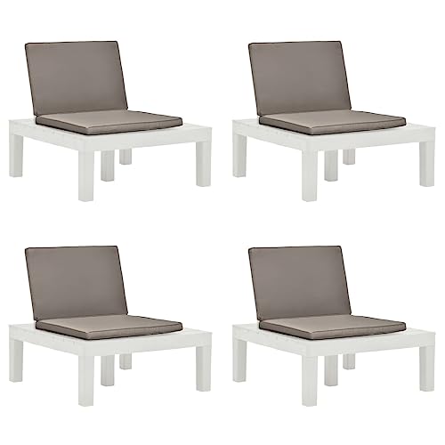 KTHLBRH Gartenstühle mit Auflagen 4 STK. Kunststoff Weiß, Freizeitstühle Terrassenstühle Outdoor-Stühle Balkonstühle für Terrassen, Gärten, Decks von KTHLBRH