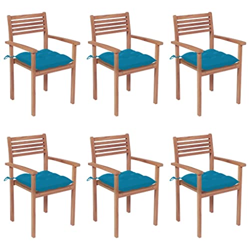 KTHLBRH Stapelbare Gartenstühle mit Kissen 6 STK. Massivholz Teak, Outdoor-Stühle Balkonstühle Terrassenstühle Freizeitstühle für Terrassen, Gärten, Decks von KTHLBRH