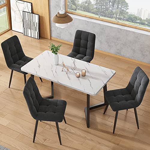 KUAKE Esstisch 117x68cm mit 4 Stühlen Set, Rechteckiger Esstisch Moderner Küchentisch Set, Schwarze Tischbeine (Dunkelgrau Esszimmerstuhl) von KUAKE
