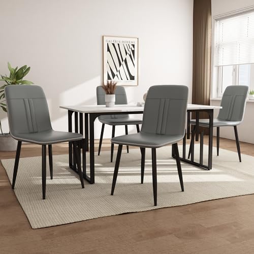 KUAKE Esstisch 140x80cm mit 4 PU Kunstleder Stühlen Set, Spleißen von Tischplatten Moderner Küchentisch Set, Schwarze Tischbeine (Dunkelgrau-A) von KUAKE