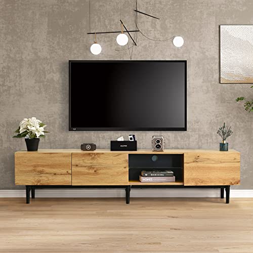 KUAKE Moderner TV-Schrank 175x31x41cm, Moderner TV Lowboard mit Holzmaserung, Fernsehtisch mit 3 Schränken, Helle Eiche von KUAKE