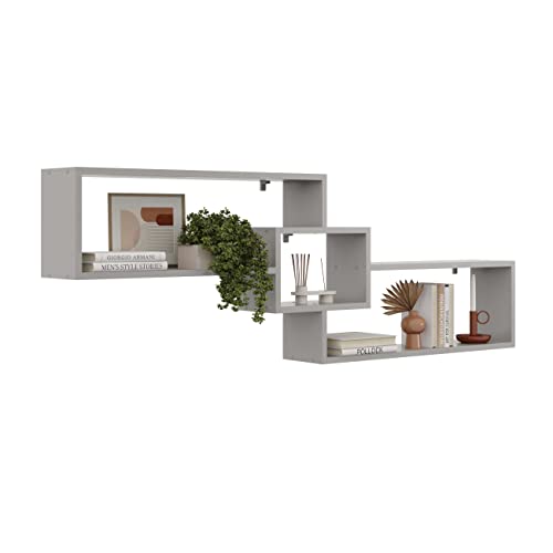 KUBUTKU Dekorativ Wandregal mit 3 Böden 158x53x18 Design Skandinavischer Modern für Wohnzimmer Küche Büro Schlafzimmer Badezimmer Hängeregal Bücherregal (Grau) von KUBUTKU