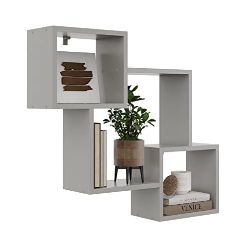 KUBUTKU Dekorativ Wandregal mit 3 Böden 78x71x18 Design Skandinavischer Modern für Wohnzimmer Küche Büro Schlafzimmer Badezimmer Hängeregal zur Präsentation Bücherregal (Graue) von KUBUTKU