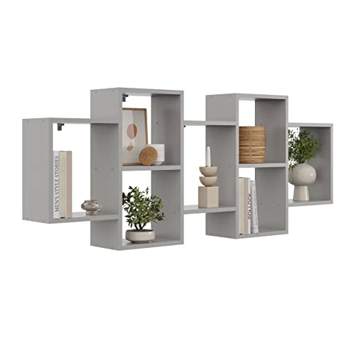 KUBUTKU Dekorativ Wandregal mit 7 Böden 160x65x18 Design Skandinavischer Modern für Wohnzimmer Küche Büro Schlafzimmer Badezimmer Hängeregal zur Präsentation Bücherregal (Grau) von KUBUTKU