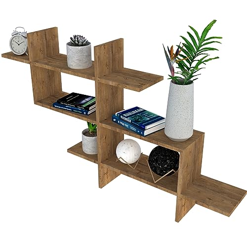 KUBUTKU Hängeregal Wandregal 125x66x21 cm Schweberegal Mordern Design Deko Regal für Wohnzimmer Schlafzimmer Büro und Küche (Lancelot Eiche) von KUBUTKU