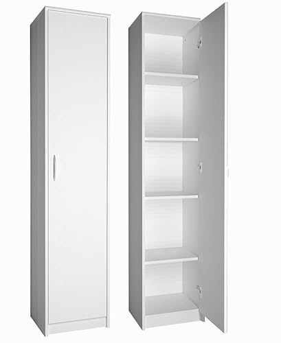 KUBUTKU Praktische Schrank 180x39x35cm Kleiderschrank mit 1 Türen 4 Ablagen Mehrzweckschrank Büroschrank Haushaltsschrank (Weiß) von KUBUTKU
