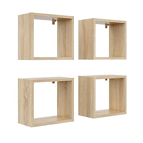 KUBUTKU Wandregal 4er Set 30x33x18 Quadratisch Hängeregal Mordern Design Wandboard für Wohnzimmer Schlafzimmer Büro und Küche (Sonoma) von KUBUTKU