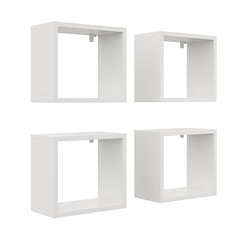 KUBUTKU Wandregal 4er Set 30x33x18 Quadratisch Hängeregal Mordern Design Wandboard für Wohnzimmer Schlafzimmer Büro und Küche (Weiß) von KUBUTKU