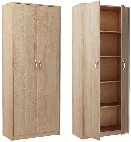 Praktische Schrank 180 cm Kleiderschrank mit 2 Türen 4 Ablagen Groß Mehrzweckschrank Aktenschrank Büroschrank Haushaltsschrank (Sonoma) von KUBUTKU