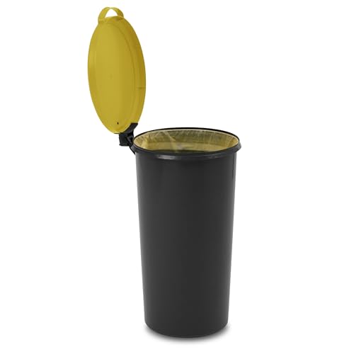 KUEFA VL 60 Liter Mülleimer, Sammelbehälter mit Scharnierdeckel für den Gelben Sack, Pfandflaschen, Leergut (1, Gelb) von KUEFA