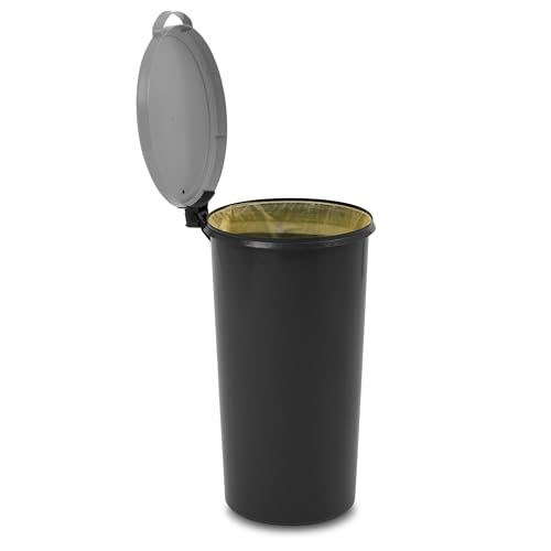 KUEFA VL 60 Liter Mülleimer, Sammelbehälter mit Scharnierdeckel für den Gelben Sack, Pfandflaschen, Leergut (1, Hellgrau) von KUEFA
