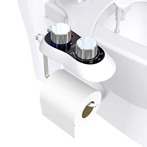 Bidet-Aufsatz für Toilette, Heiß-Und Kaltwasser Nicht elektrisches Bidet Doppeldüse, Bidet Einsatz Einstellbarer Druckschalter mit Gewebehalter Front-und Heckreinigung für WC Dusche, Po-Dusche von KUEZCVYA