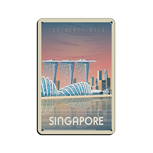 Metallschilder Singapur-Reise-Blechschilder, Wandkunst, Metallposter für Zuhause, Bar, Café, Garage, Badezimmer, 30 x 20 cm von KUEhhhr