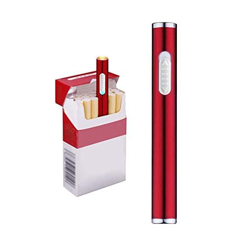 Feuerzeug USB Feuerzeuge Wiederaufladbar Winddicht Flammenlos Elektrisch Schlank Klein Tragbar Zigarette Feuerzeug (Rot) von KUGUAN