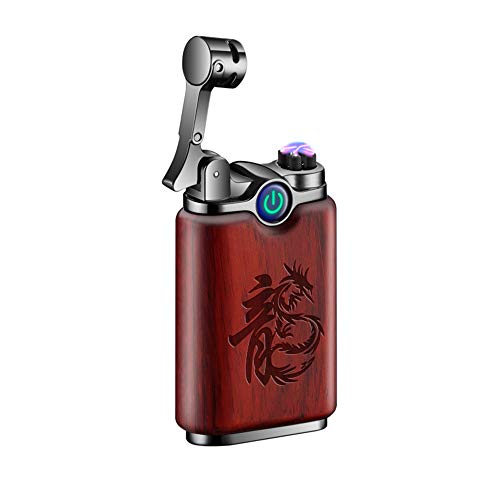 KUGUAN Dual Arc Lighter Wiederaufladbare Flammenlose Winddichte Tragbare Double Arc Feuerzeug Sandelholz Zigarette Zigarre Plasma Feuerzeug (Rosewood-Dragon) von KUGUAN