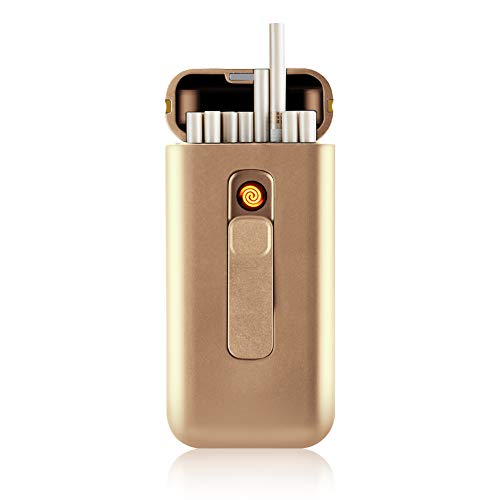 Zigarettenanzünder Tragbar 20 Stück 100 Stück Schmale Zigaretten USB-Feuerzeuge 2 in 1 Wiederaufladbar Flammenlos Windfest Elektrisches Feuerzeug (Gold) von KUGUAN