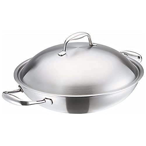 KUHN RIKON 37036 Kochgeschirr Pfanne Wok High Dome Wok 32cm mit Deckel Mehrschichtmaterial Edelstahl mit 2 Seitengriffen von KUHN RIKON